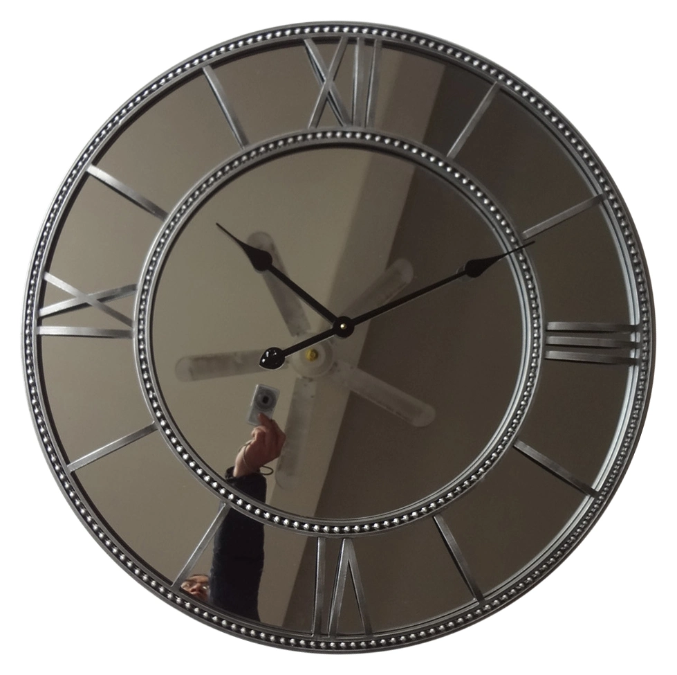 Iron Case Home Decor with Mirror Function Roman Numbers Iron &amp; Mirror Wall Clock