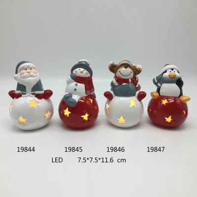 Ceramic Handpainted Craft, Santa Claus Assortment with LED, Candle Holder for Christmas Decoration