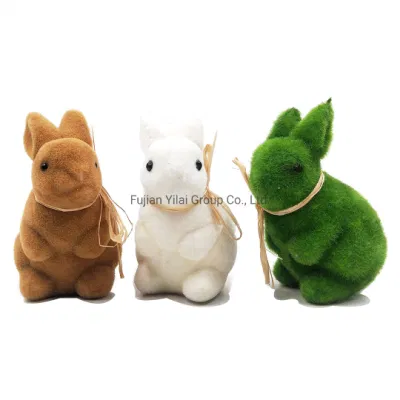 New Arrivals Lovely Flocked Rabbit Spring Easter Decor Straw Green Bunny Decoration for Easter